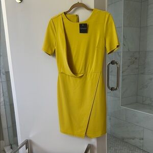 Topshop Yellow Asymmetrical Wrap Mini Dress Scoop Neck
